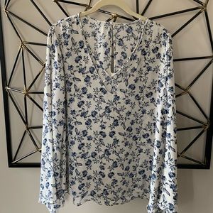 Lush brand large white and blue floral tunic with delicate straps on front